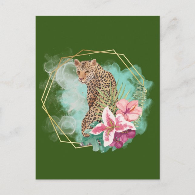 Watercolor Leopard and Tropical Frame  Postcard (Front)