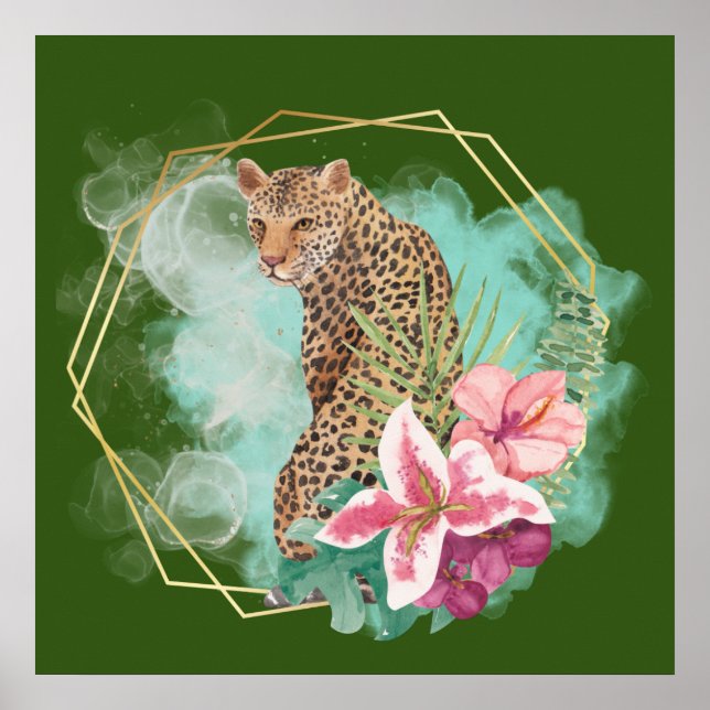 Watercolor Leopard and Tropical Frame  Poster (Front)