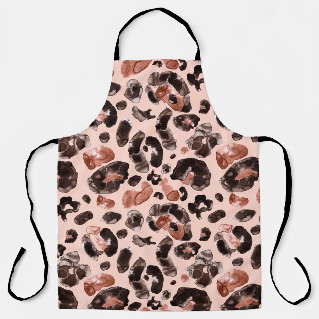 Watercolor leopard animal print pattern apron (Front)