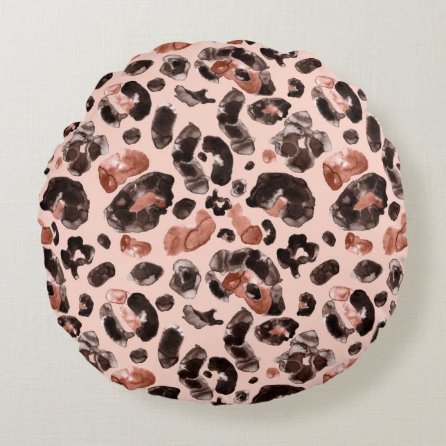 Watercolor leopard animal print pattern round cushion (Front)