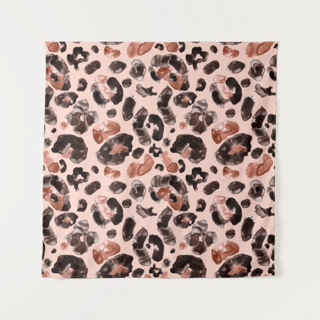 Watercolor leopard animal print pattern tapestry (Front)