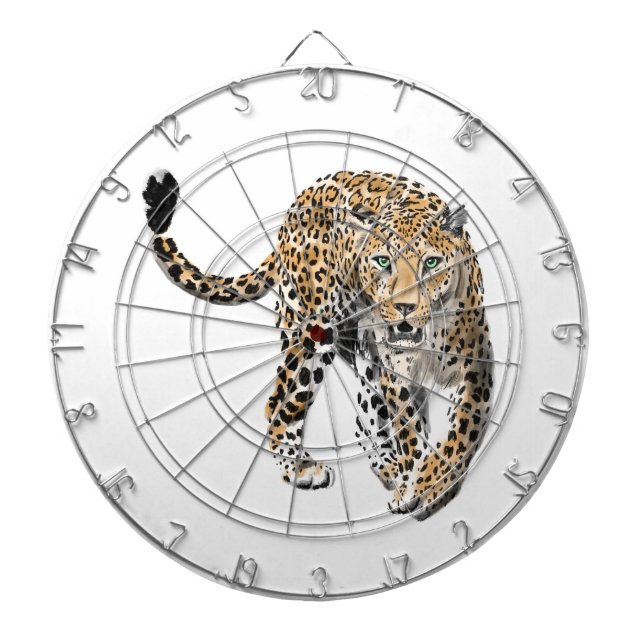 watercolor leopard jungle cat painted animal green dartboard (Front)