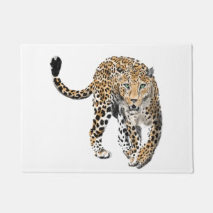 watercolor leopard jungle cat painted animal green doormat
