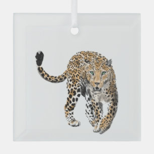 watercolor leopard jungle cat painted animal green glass tree decoration