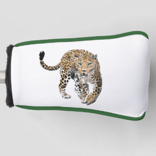 watercolor leopard jungle cat painted animal green golf head cover