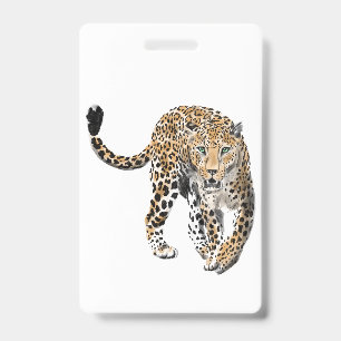 watercolor leopard jungle cat painted animal green ID badge