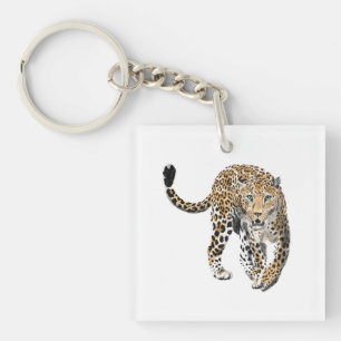 watercolor leopard jungle cat painted animal green key ring