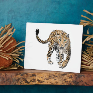 watercolor leopard jungle cat painted animal green plaque