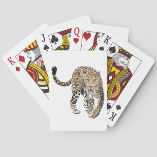 watercolor leopard jungle cat painted animal green playing cards