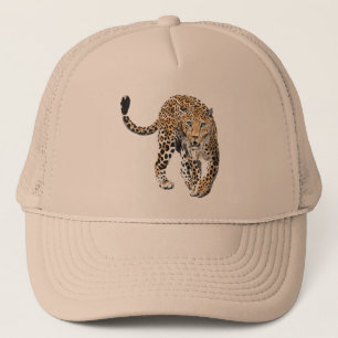 watercolor leopard jungle cat painted animal green trucker hat