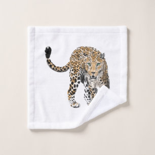 watercolor leopard jungle cat painted animal green wash cloth