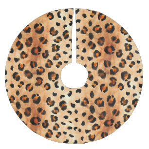 Watercolor Leopard Print: Exotic Fur Texture Brushed Polyester Tree Skirt