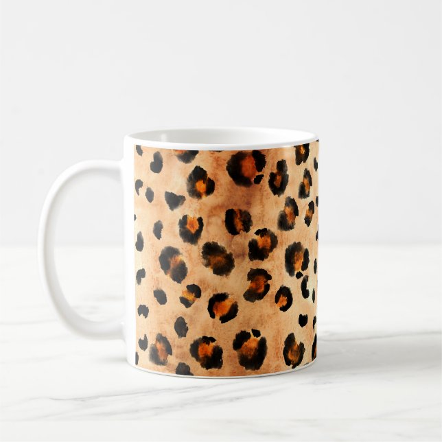 Watercolor Leopard Print: Exotic Fur Texture Coffee Mug (Left)