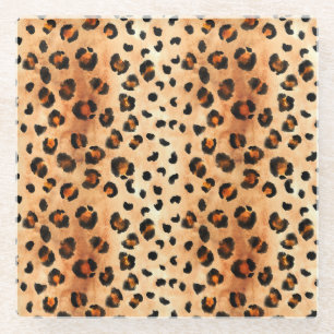 Watercolor Leopard Print: Exotic Fur Texture Glass Coaster