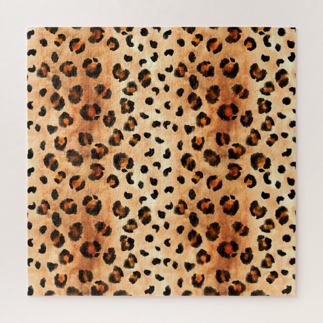 Watercolor Leopard Print: Exotic Fur Texture Jigsaw Puzzle (Vertical)