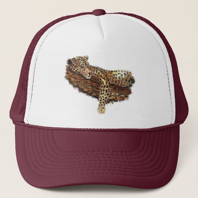 Watercolor Leopard Wild Cat Wildlife Nature Art Trucker Hat (Front)
