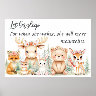 Watercolor "Let Her Sleep" Woodland Animal Nursery Poster