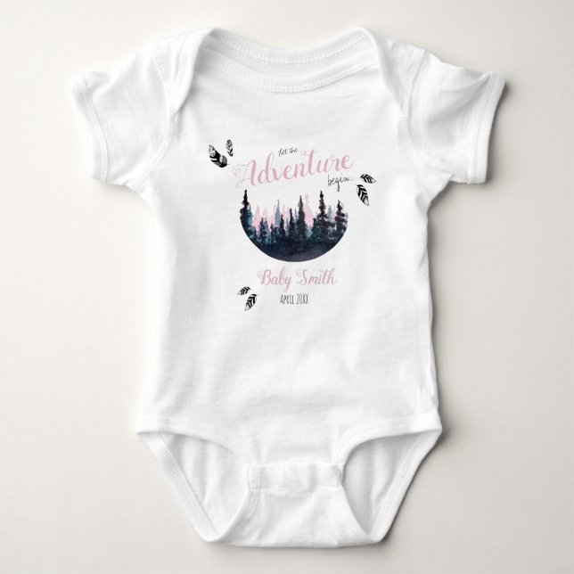 Watercolor Let the Adventure begin custom name Baby Bodysuit (Front)