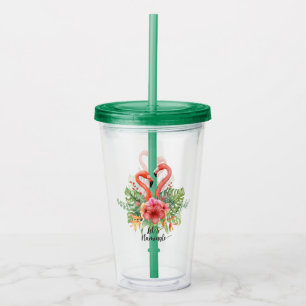 Watercolor Let's Flamingle Flamingo Acrylic Tumbler