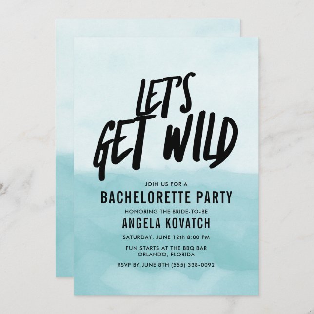 Watercolor Let's Get Wild Bachelorette Party Invit Invitation (Front/Back)