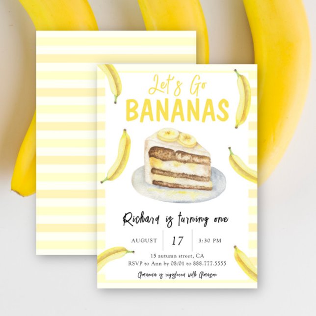Watercolor Let's Go Bananas Birthday Party Invitation (Creator Uploaded)