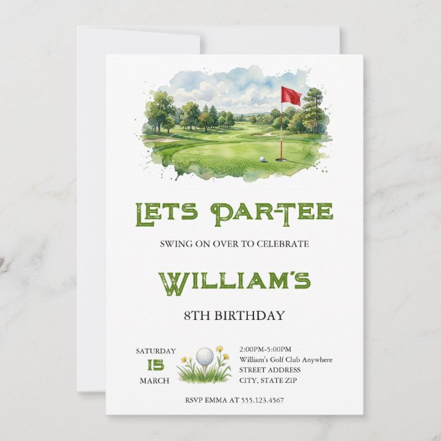 Watercolor Lets Par-Tee Golf Course Birthday Invitation (Front)