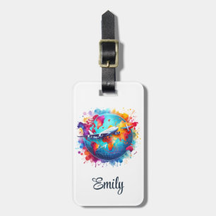 Watercolor Let's travel the world design  Luggage Tag