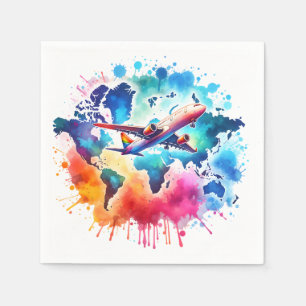 Watercolor Let's travel the world design  Napkin