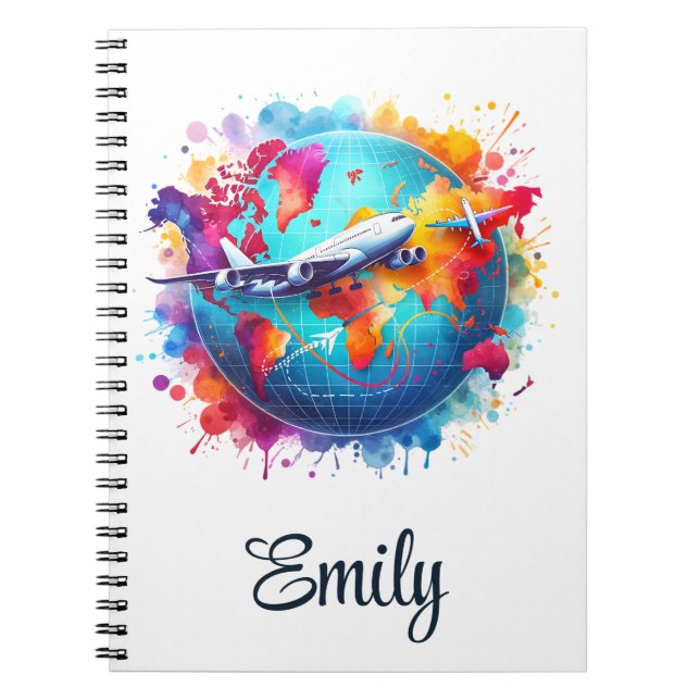 Watercolor Let's travel the world design  Notebook (Front)