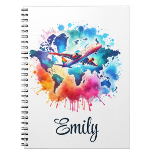 Watercolor Let's travel the world design  Notebook
