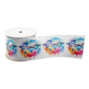 Watercolor Let's travel the world design  Satin Ribbon