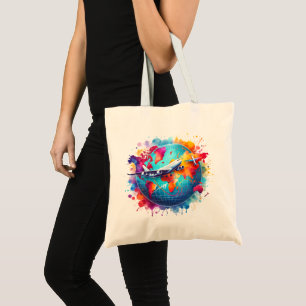 Watercolor Let's travel the world design Tote Bag
