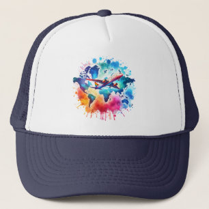 Watercolor Let's travel the world design Trucker Hat