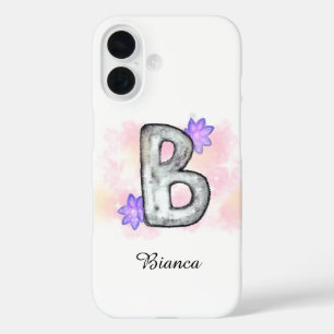 Watercolor Letter B With Purple Flowers iPhone 16 Case