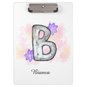 Watercolor Letter B With Purple Flowers Clipboard