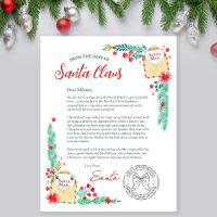 Watercolor Letter From Santa Claus for Kids 