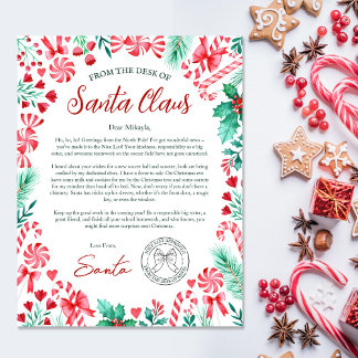 Watercolor Letter From Santa Claus for Kids