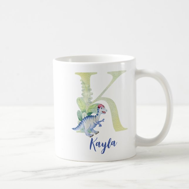 Watercolor letter K with dinosaur Coffee Mug (Right)