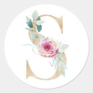 Watercolor letter S with roses Classic Round Sticker