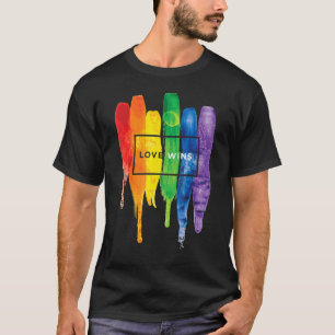 Watercolor Lgbt Love Wins Rainbow Paint Typographi T-Shirt