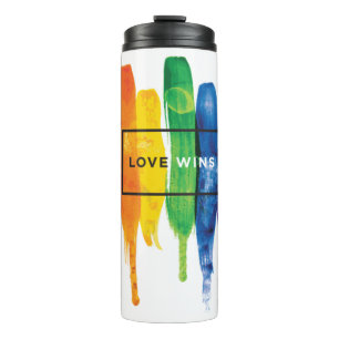 Watercolor LGBT Love Wins Rainbow Paint Typographi Thermal Tumbler