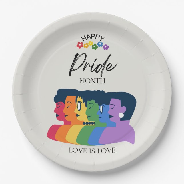 Watercolor LGBTQ PRIDE Month Party Paper Plate (Front)