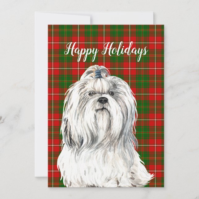 Watercolor Lhasa Apso Dog Custom  Holiday Card (Front)