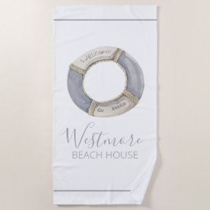 Watercolor Life Preserver Beach House Beach Towel