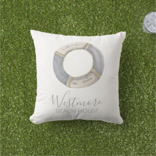 Watercolor Life Preserver Beach House Cushion