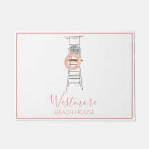 Watercolor Lifeguard Chair Beach House Doormat