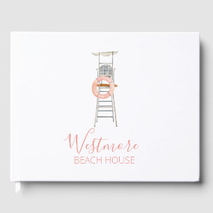 Watercolor Lifeguard Chair Beach House Guest Book