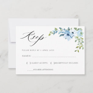 watercolor light blue floral RSVP card
