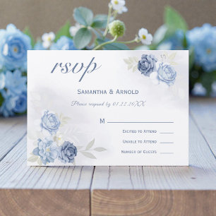 Watercolor Light Blue Floral Wedding RSVP Invitation