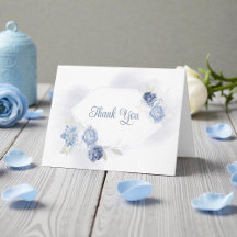 Watercolor Light Blue Floral Wedding Thank You